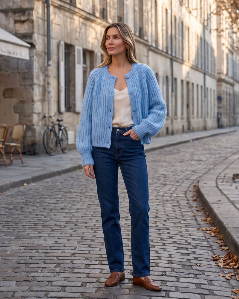 Shannon Women's Knit Cardigan – Button Front, Round Neck, Drop Shoulders & Relaxed Fit