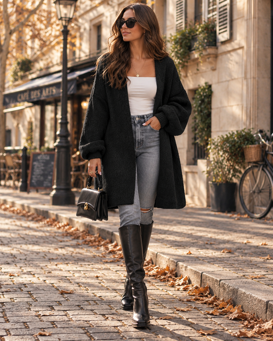 Eden Women's Oversized Long Cardigan – Open Front, Drop Shoulders & Ribbed Cuffs