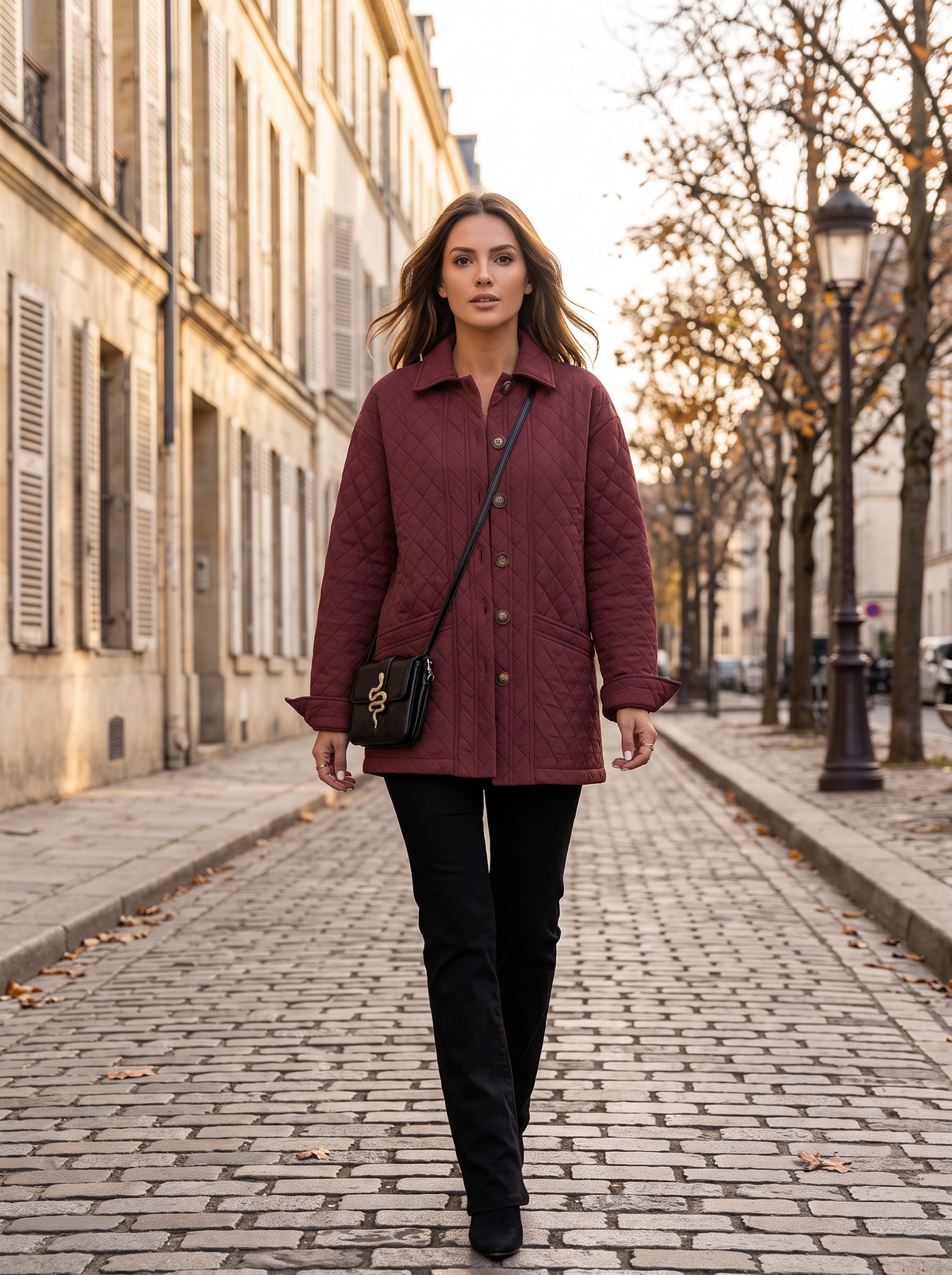Ulyana Women's Diamond Quilted Jacket – Button-Up Front, Mandarin Collar & Handy Pockets