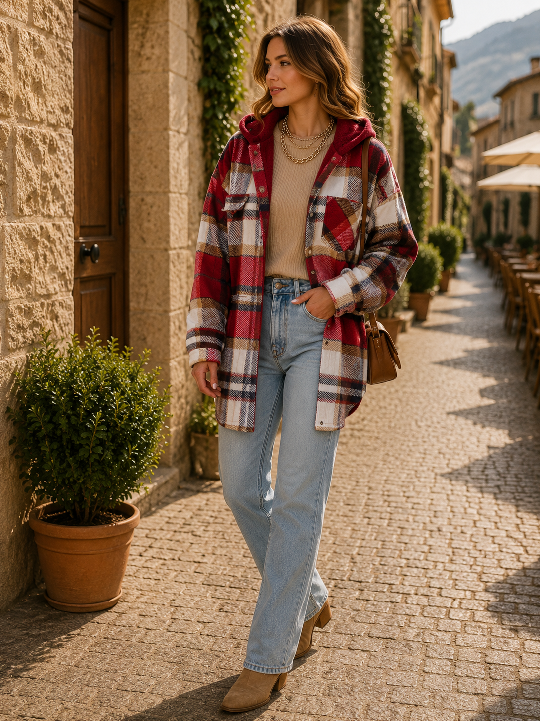 Theodric Women's Plaid Shacket – Loose Silhouette, Button-Up Front & Chest Pocket