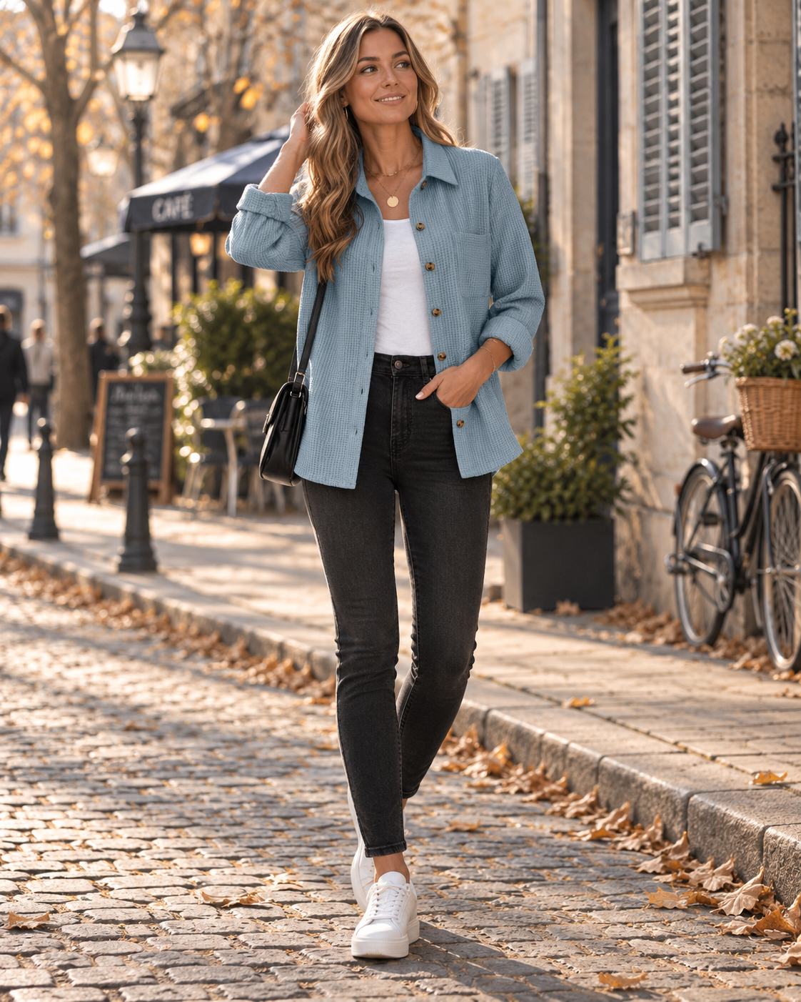 Rosemary Women's Waffle Knit Shirt – Button Front, Relaxed Fit & Chest Pocket