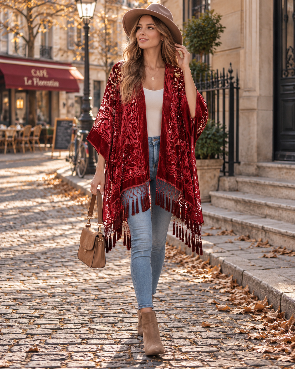 Teresa Women's Velvet Kimono – Open Front, Flowing Fit & Versatile Layering