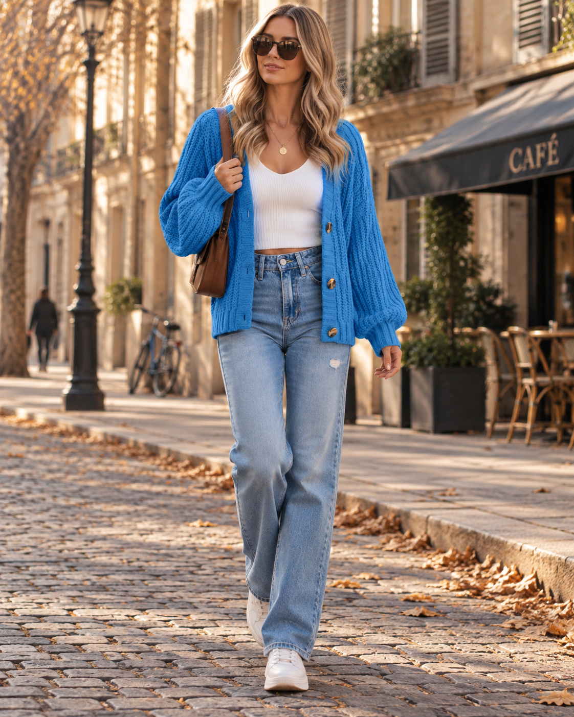 Harriet Women's Cropped Knit Cardigan – V-Neck, Button Front & Puffed Sleeves