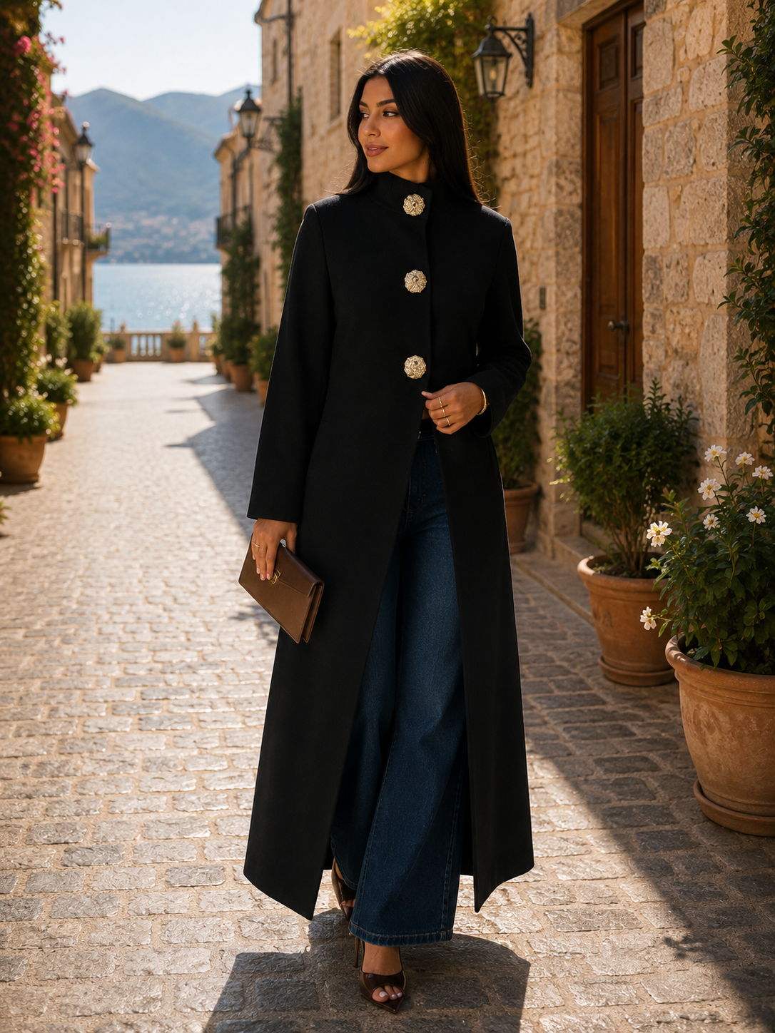 Sindri Women's Long Cardigan – Gold-Tone Buttons, Plush Knit & Sophisticated Fit