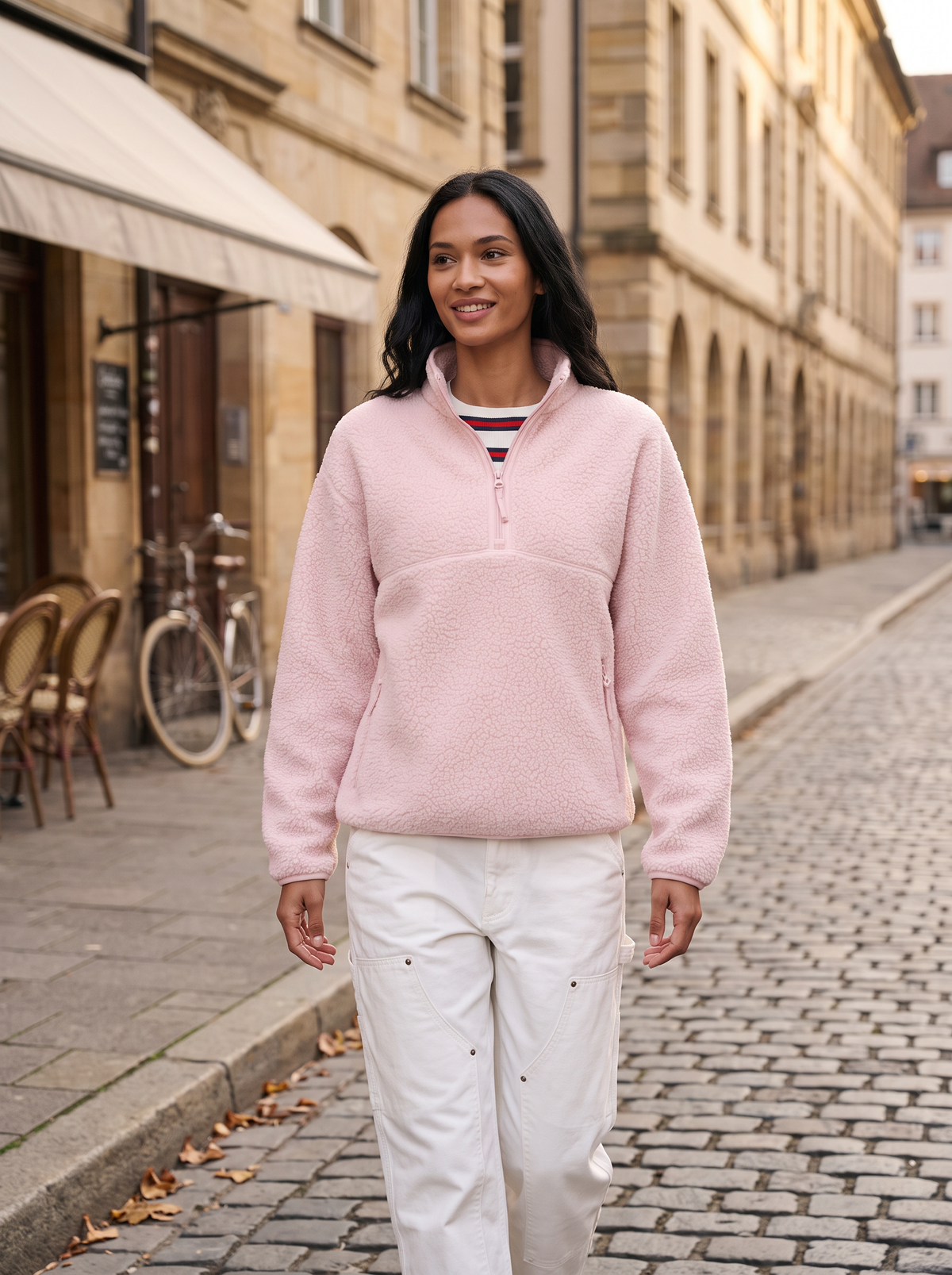 Ellen Women's Fleece Pullover – Half Zip, Stand Collar, Drop Shoulders & Side Pockets