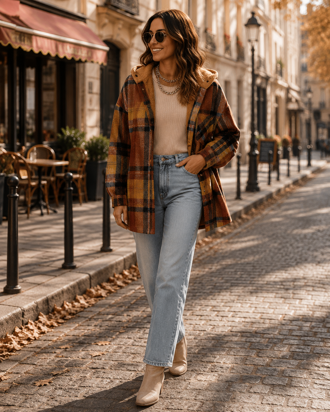 Rilke Women's Plaid Shacket – Loose Silhouette, Button-Up Front & Chest Pocket