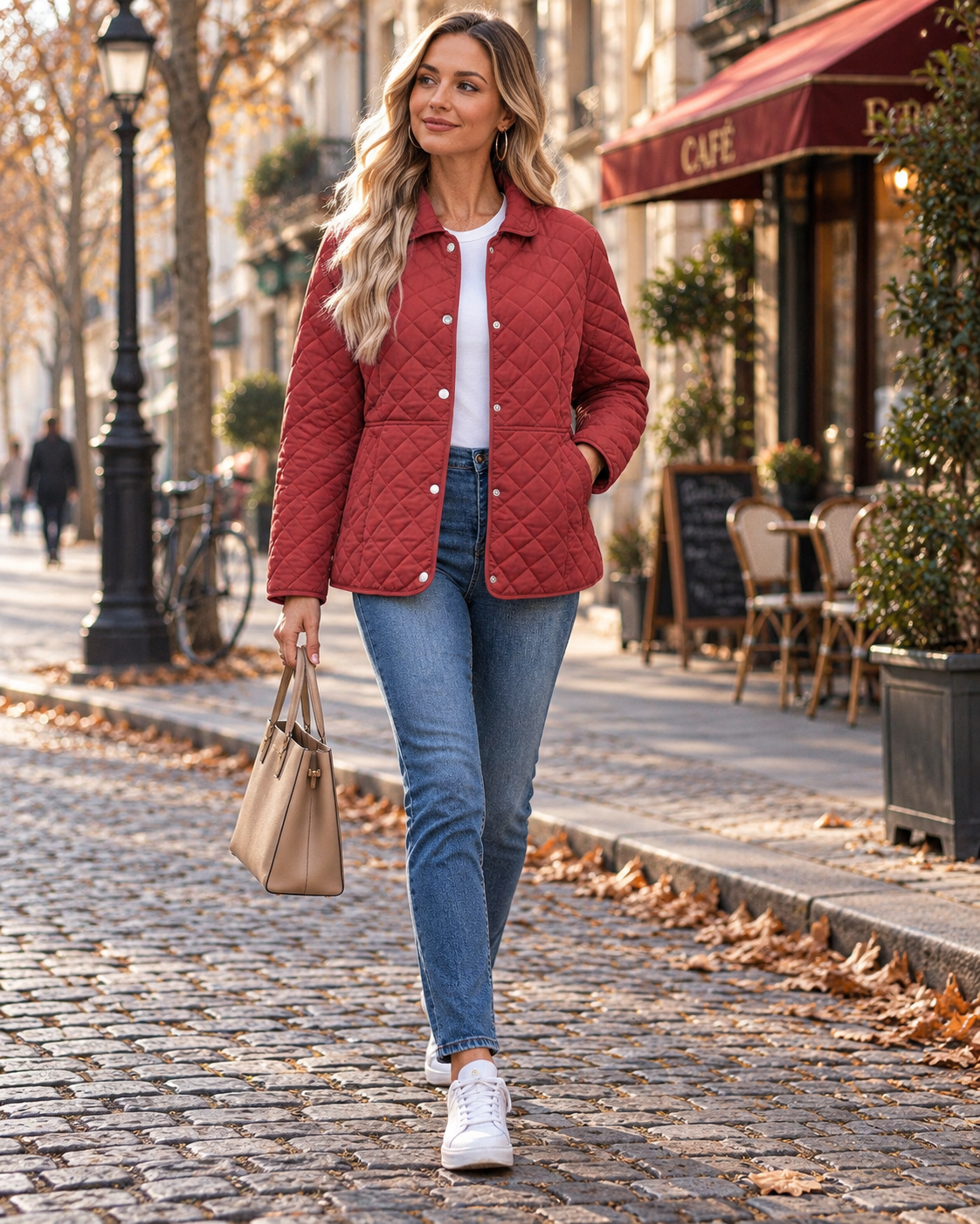 Robina Women's Diamond Quilted Jacket – Snap Front, Stand Collar & Pockets