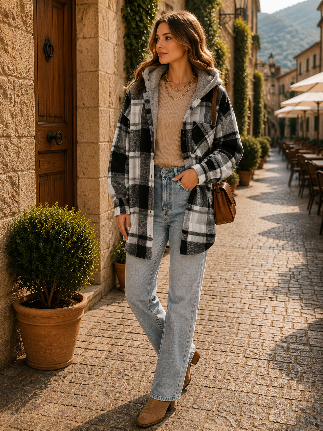 Theodric Women's Plaid Shacket – Loose Silhouette, Button-Up Front & Chest Pocket