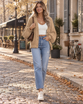 Harriet Women's Cropped Knit Cardigan – V-Neck, Button Front & Puffed Sleeves