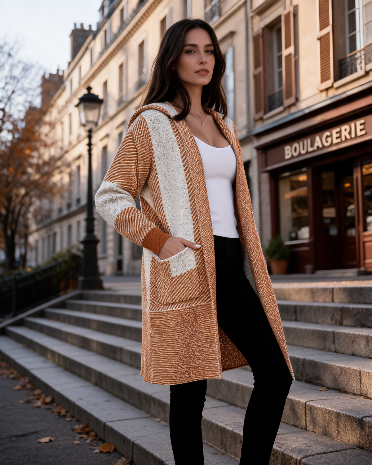 Elaine Women's Oversized Cardigan – Diagonal Pattern, Mid-Length & 2 Side Pockets
