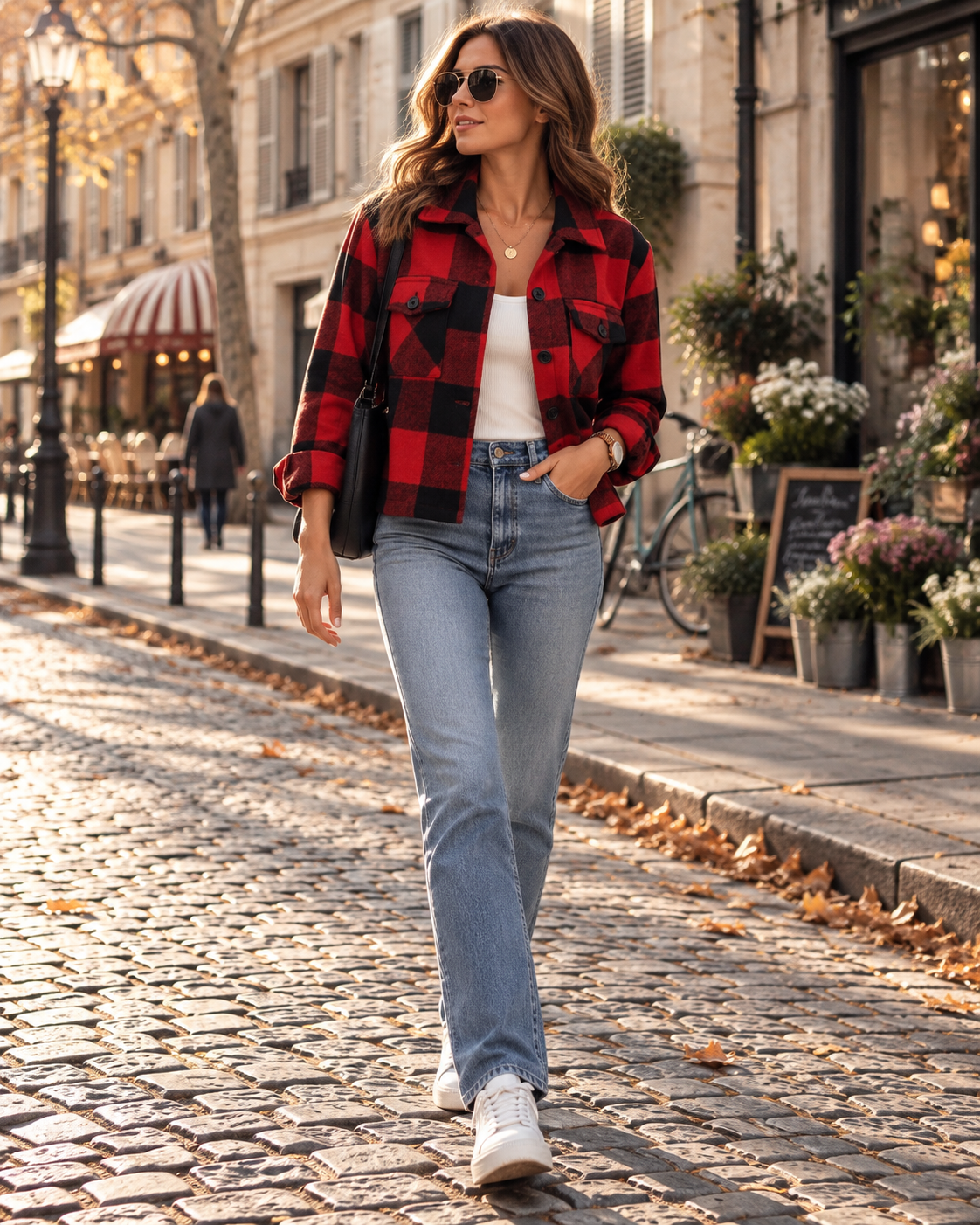 Belinda Women's Cropped Plaid Flannel Jacket – Button Front, Lapel & Chest Pockets
