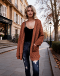 Beatrice Women's Cable Knit Cardigan – Open Front Long Sleeve Relaxed Fit with Pockets
