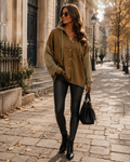 Sorcha Women's Oversized With Hood Jacket – Button-Up Front, Knit Sleeves & Chest Pocket