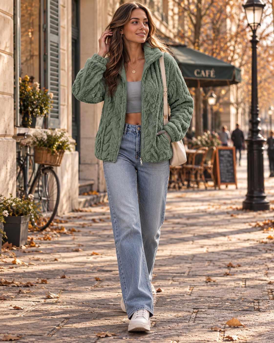 Rosalind Women's Teddy Fleece Jacket – Stand Collar, Oversized Fit & 2 Side Pockets