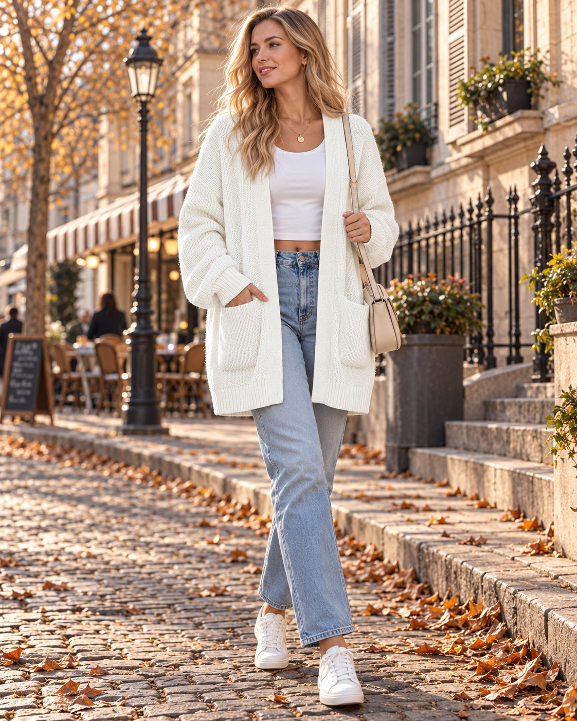 Giselle Women's Oversized Knit Cardigan – Open-Front Design, Dropped-Shoulder Design & Patch Handy Pockets