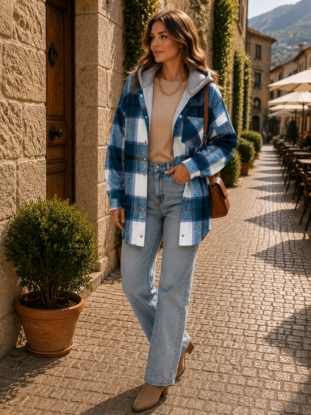 Theodric Women's Plaid Shacket – Loose Silhouette, Button-Up Front & Chest Pocket