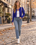 Elodie Women's Cropped Cardigan – Lightweight Crew Neck Button-Up Knit Sweater