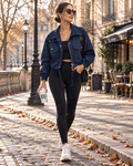 Florence Women's Cropped Utility Jacket – Zip Front Drawstring Waist & Flap Pockets