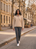 Ellen Women's Fleece Pullover – Half Zip, Stand Collar, Drop Shoulders & Side Pockets