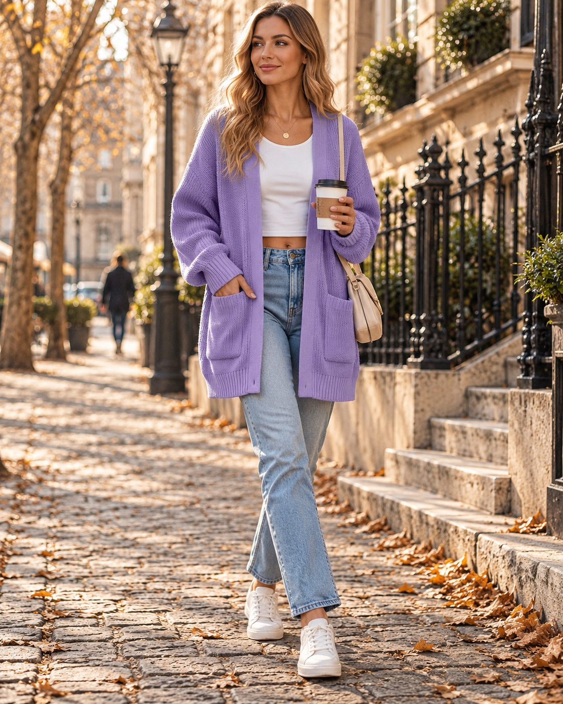 Giselle Women's Oversized Knit Cardigan – Open-Front Design, Dropped-Shoulder Design & Patch Handy Pockets