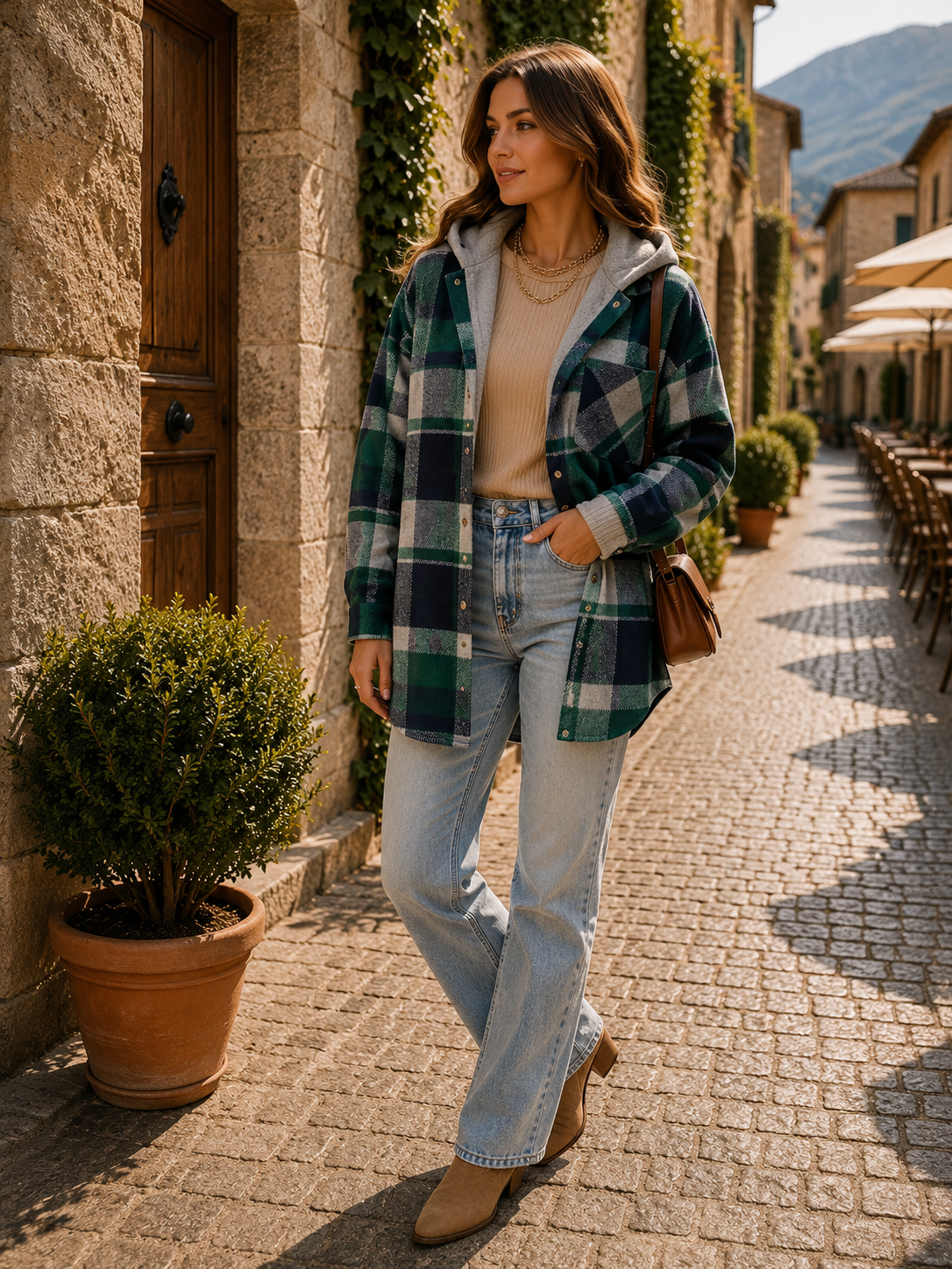 Theodric Women's Plaid Shacket – Loose Silhouette, Button-Up Front & Chest Pocket