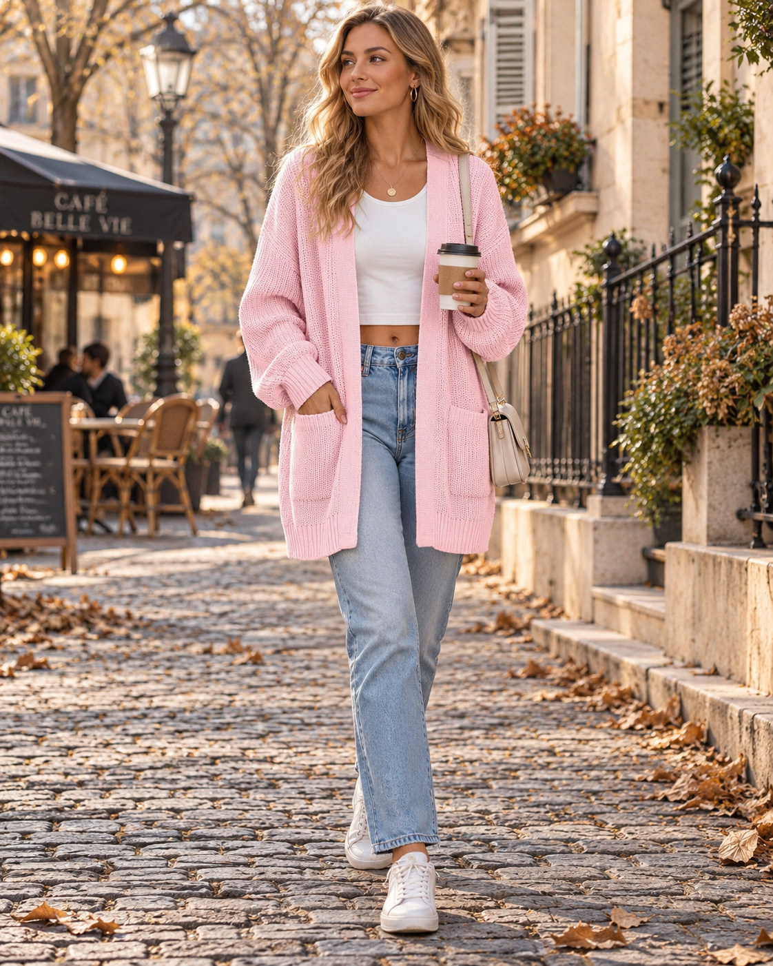 Giselle Women's Oversized Knit Cardigan – Open-Front Design, Dropped-Shoulder Design & Patch Handy Pockets