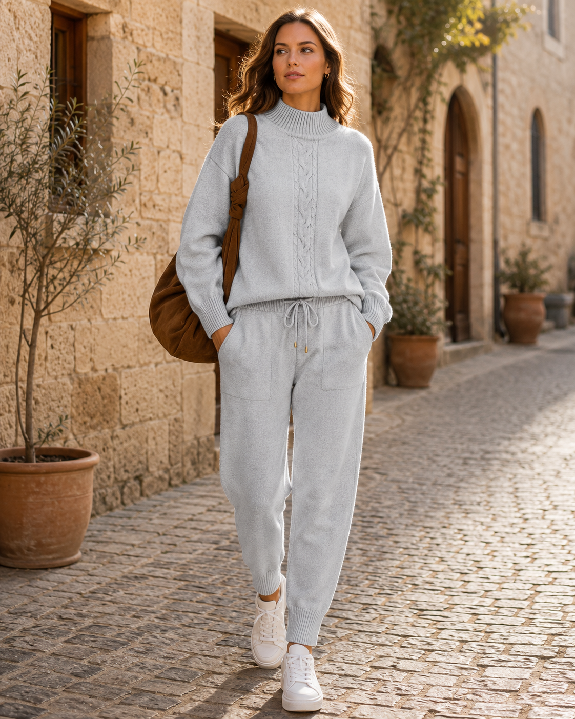 Sorcha Women's Knit Lounge Set – Sweater, High-Waist Trousers & Plush Knit