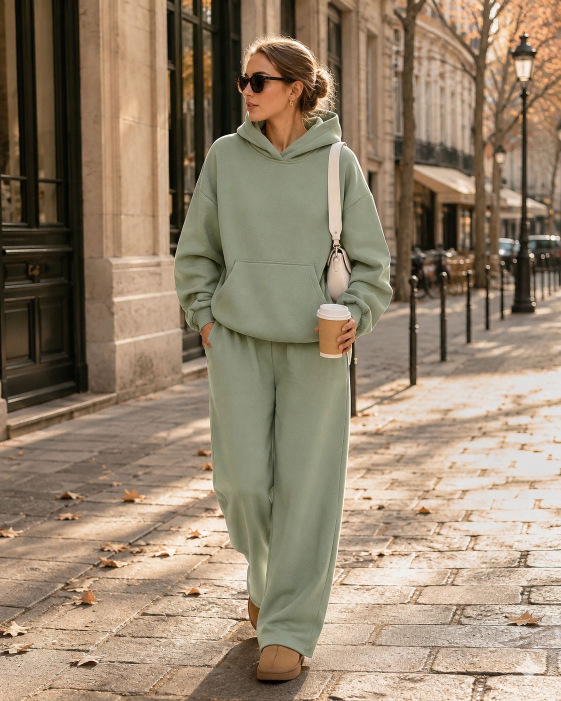 Oleander Women's Fleece Lounge Set – Oversized Hoodie & Wide-Leg Pants with Handy Pockets