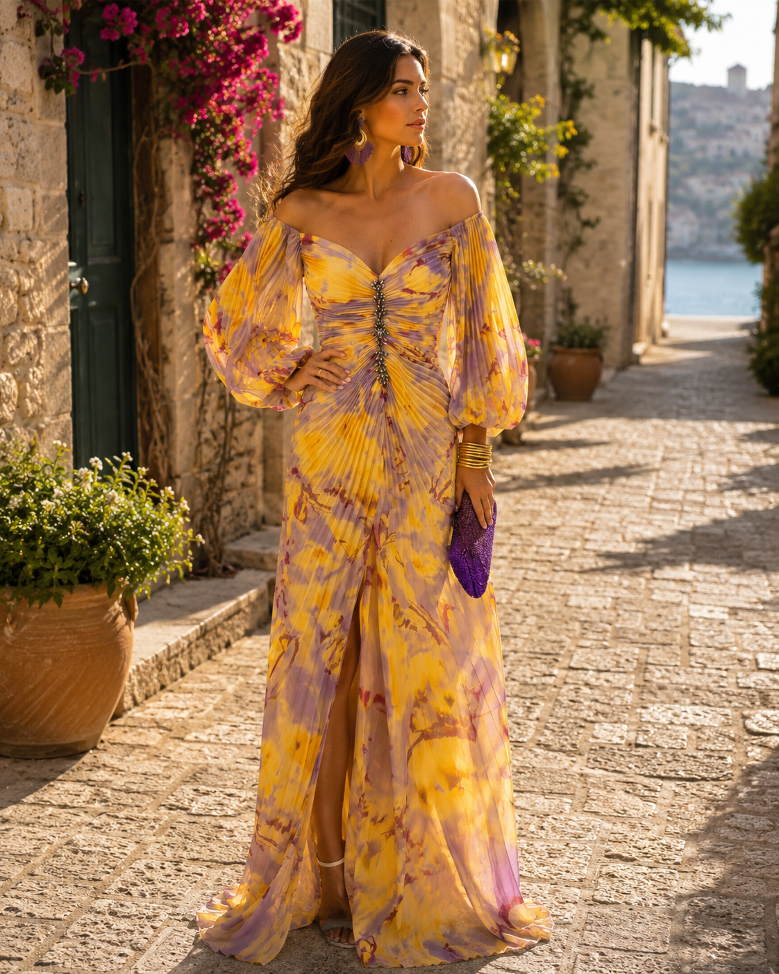 Osmund Women's Floral Maxi Dress – Deep V-Neckline, Side Slit & Flowy Fit