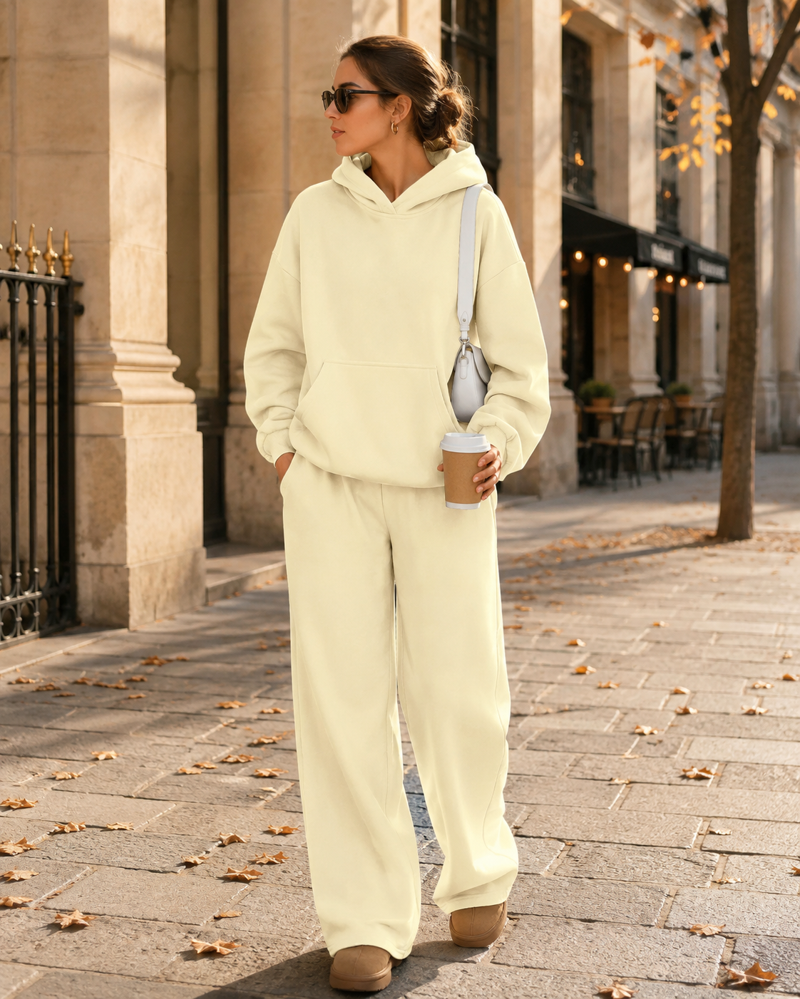 Oleander Women's Fleece Lounge Set – Oversized Hoodie & Wide-Leg Pants with Handy Pockets