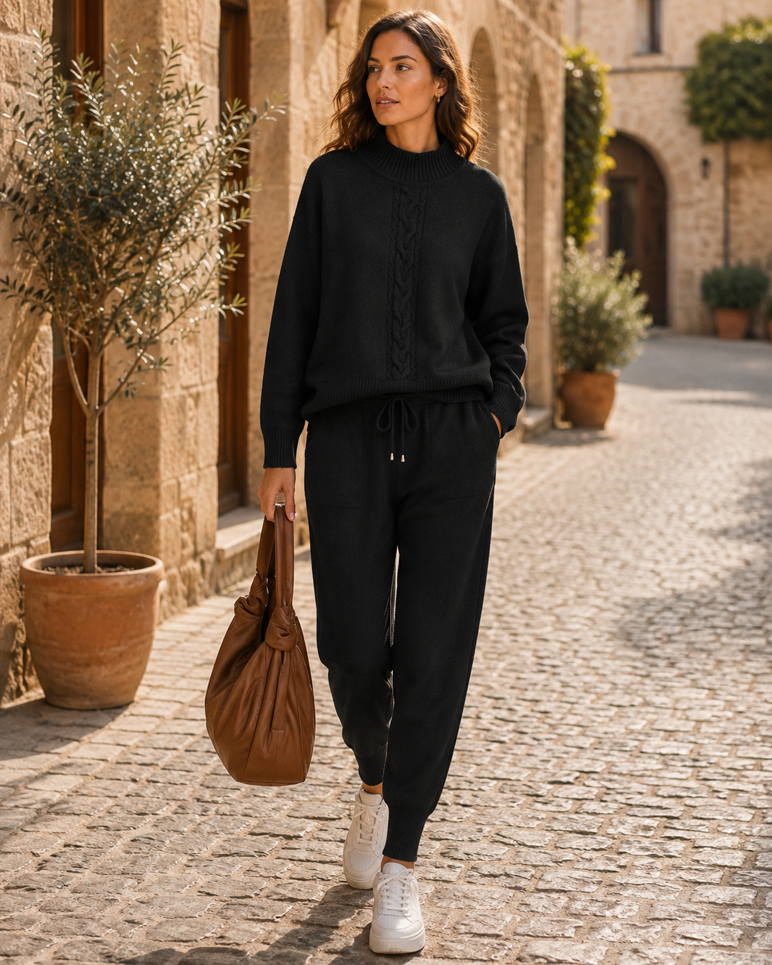Sorcha Women's Knit Lounge Set – Sweater, High-Waist Trousers & Plush Knit