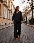 Elodie Women's 2-Piece Lounge Set – V-Neck Sweatshirt & Wide-Leg Sweatpants