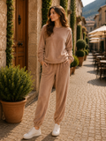 Ximena Women's Velour Lounge Set – Loose Top, Elastic Waist Trousers & Gentle Finish