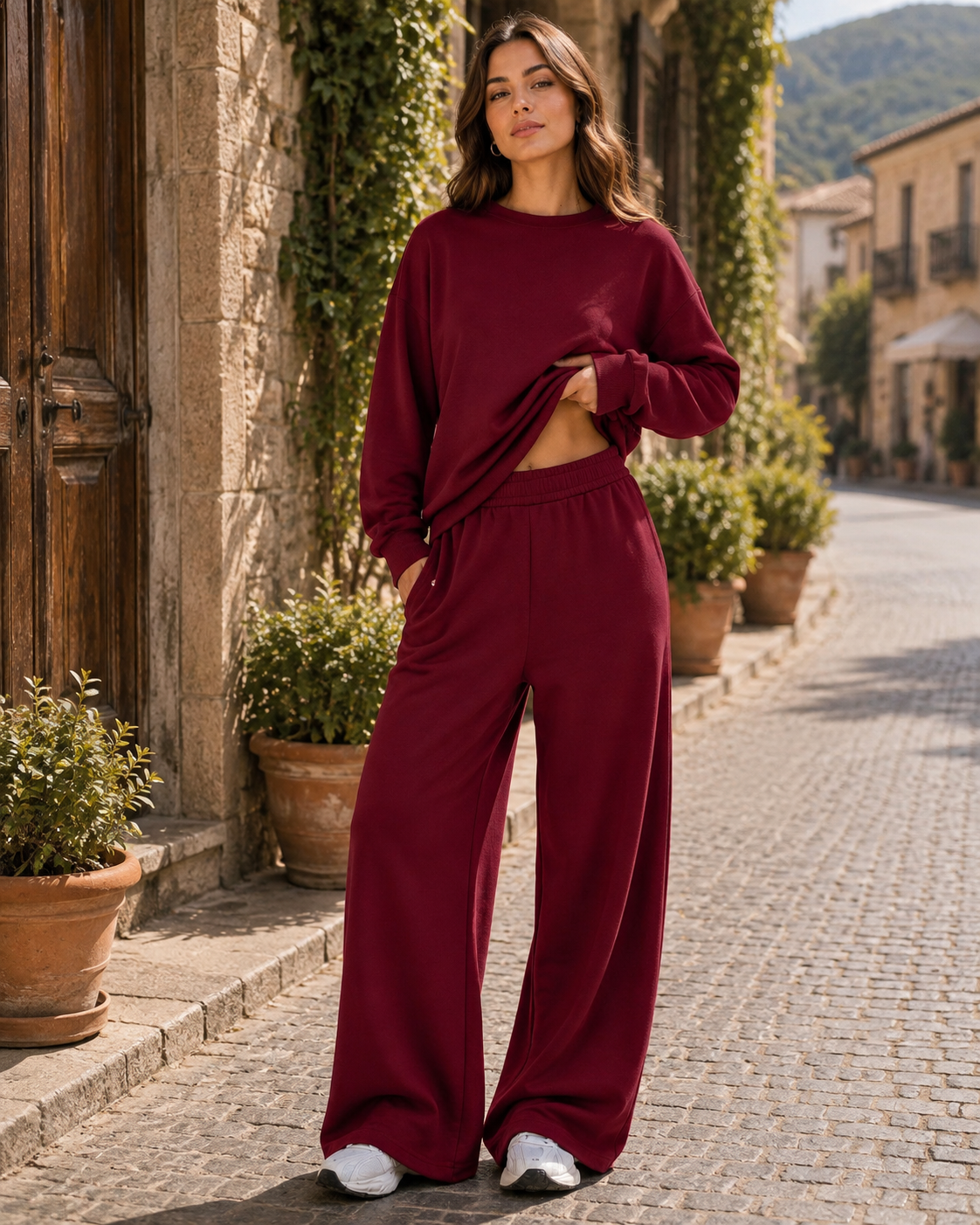 Hemlock Women's Fleece Lounge Set – Drop-Shoulder Sweatshirt & Wide-Leg Pants