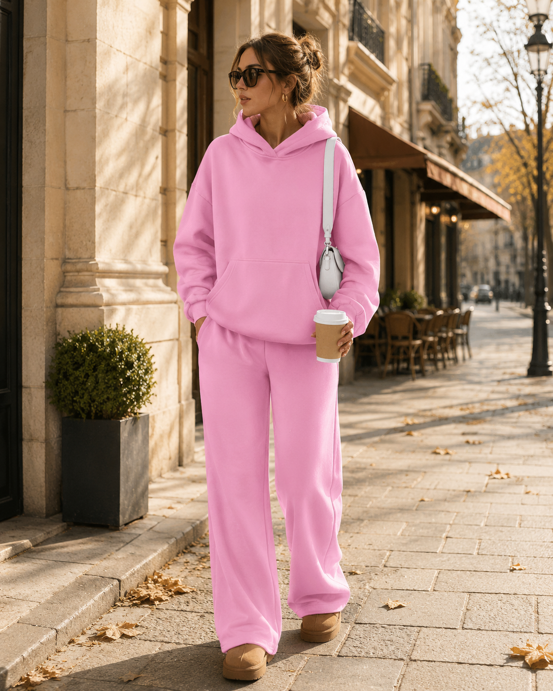 Oleander Women's Fleece Lounge Set – Oversized Hoodie & Wide-Leg Pants with Handy Pockets