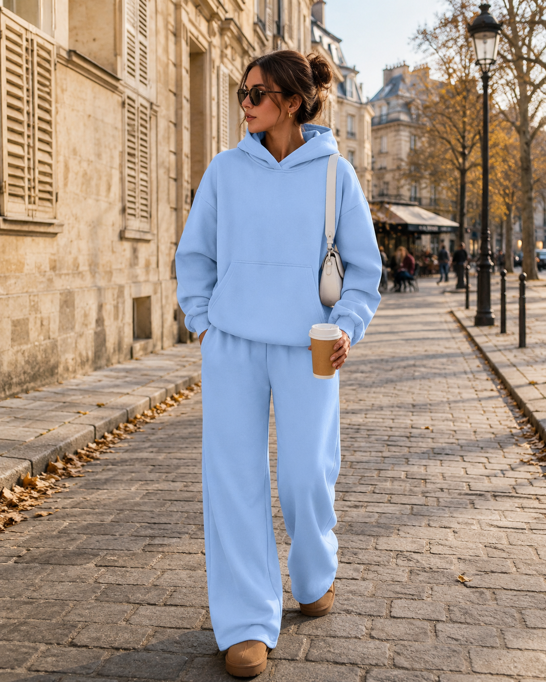 Oleander Women's Fleece Lounge Set – Oversized Hoodie & Wide-Leg Pants with Handy Pockets