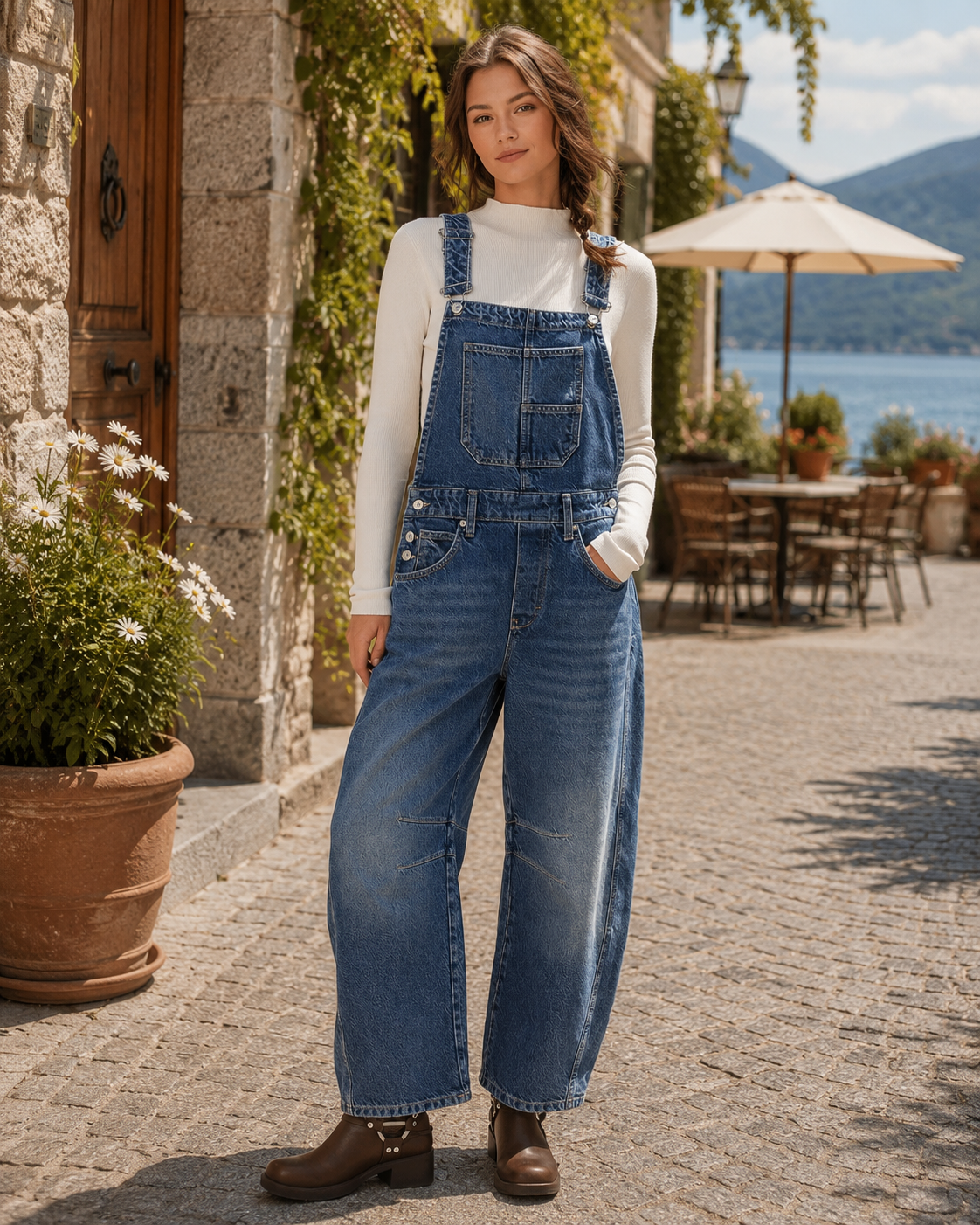 Dagny Women's Denim Overalls – Wide Leg, Adjustable Straps & Deep Handy Pockets