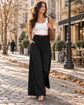 Irene Women's Palazzo Trousers – Wide Leg, Smocked High Waist & Pockets