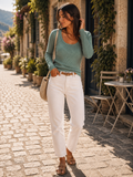 Isadora Women's Ribbed Sweater – Scoop Neck, Scalloped Trim & Fitted Silhouette