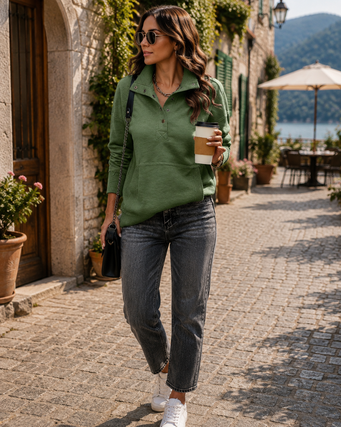Godric Women's Henley Sweatshirt – V-Neckline, Ribbed Texture & Comfortable Fit