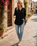 Marisenne Women's Henley Sweater – V-Neckline, Pleated Waist & Comfortable Fit
