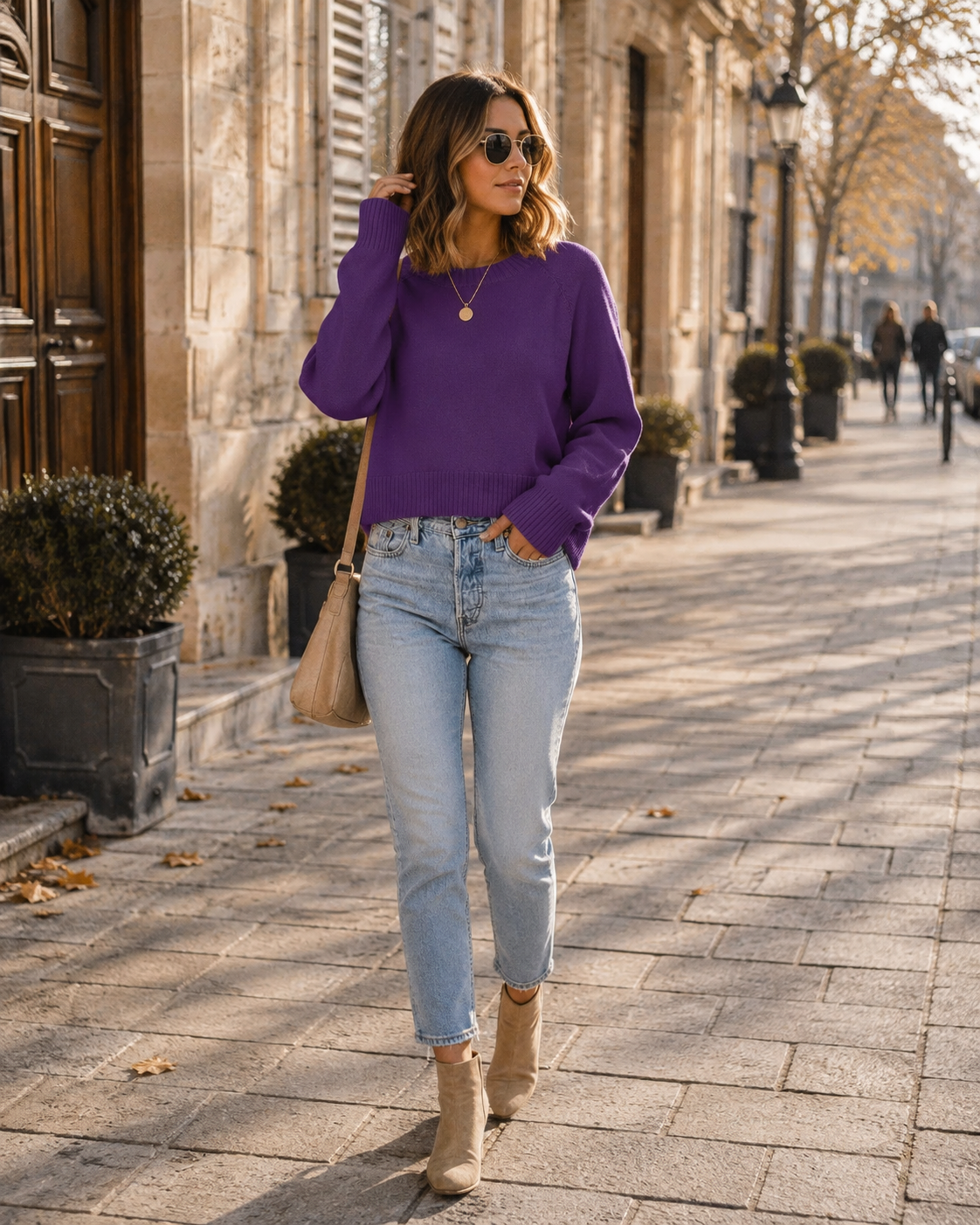 Lindqvist Women's Cropped Knit Sweater – Crewneck, Full-Length Sleeves & Ribbed Detailing