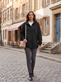 Hesper Women's Oversized Henley Sweatshirt – Snap Collar, Fleece-Lined Interior & Dropped-Shoulder Design