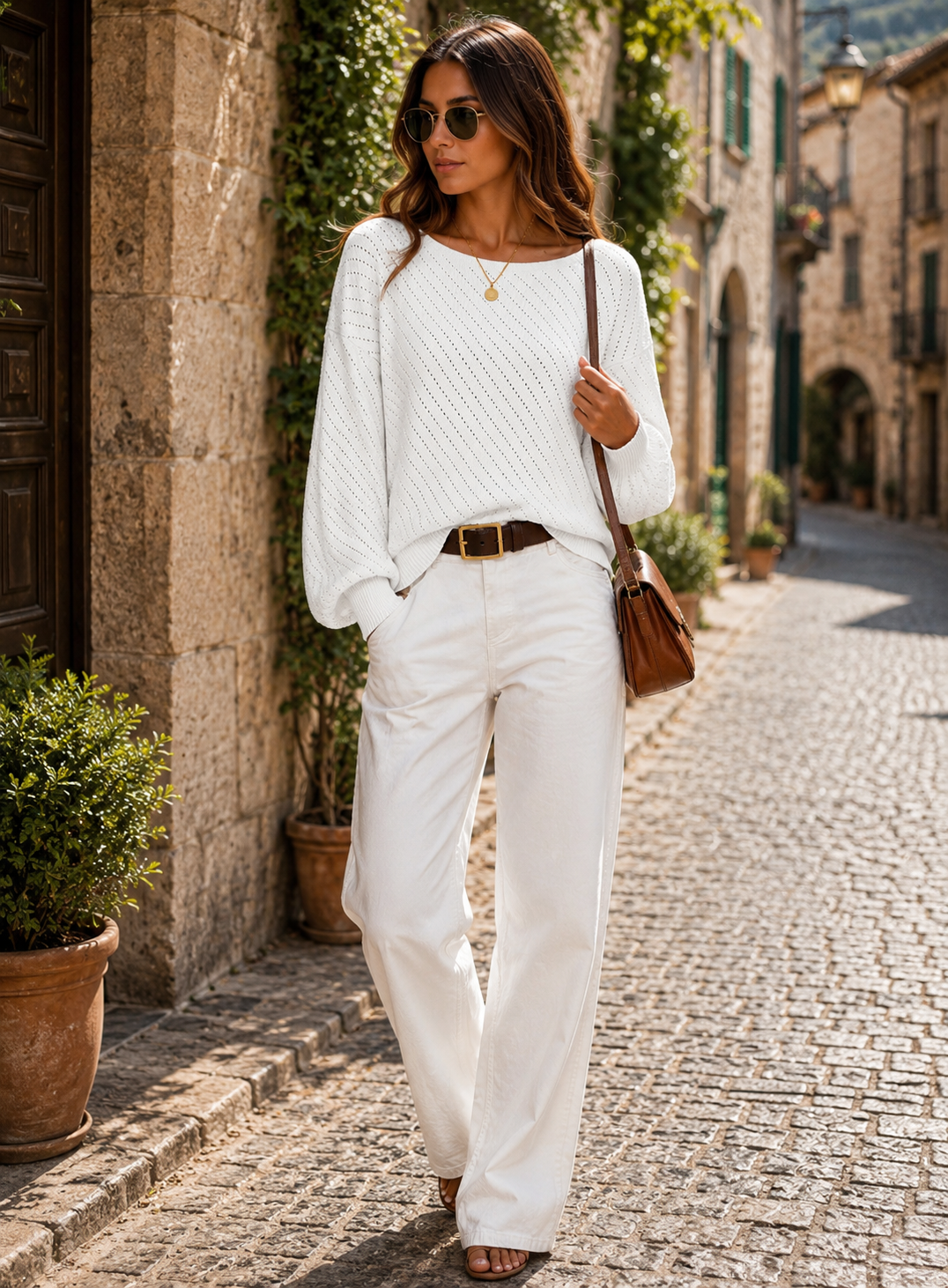 Cormag Women's Pointelle Knit Sweater – Boat Neck, Balloon Sleeves & Easy Fit