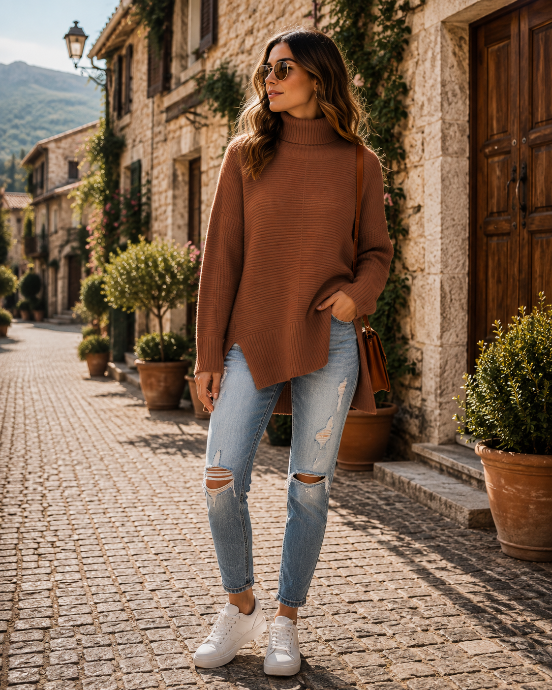 Una Women's Turtleneck Sweater – Asymmetric Hem, Side Slits & Comfortable Fit