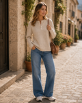 Endymion Women's Henley Knit Sweater – Roll Neck, Dropped-Shoulder Design & Easy Fit