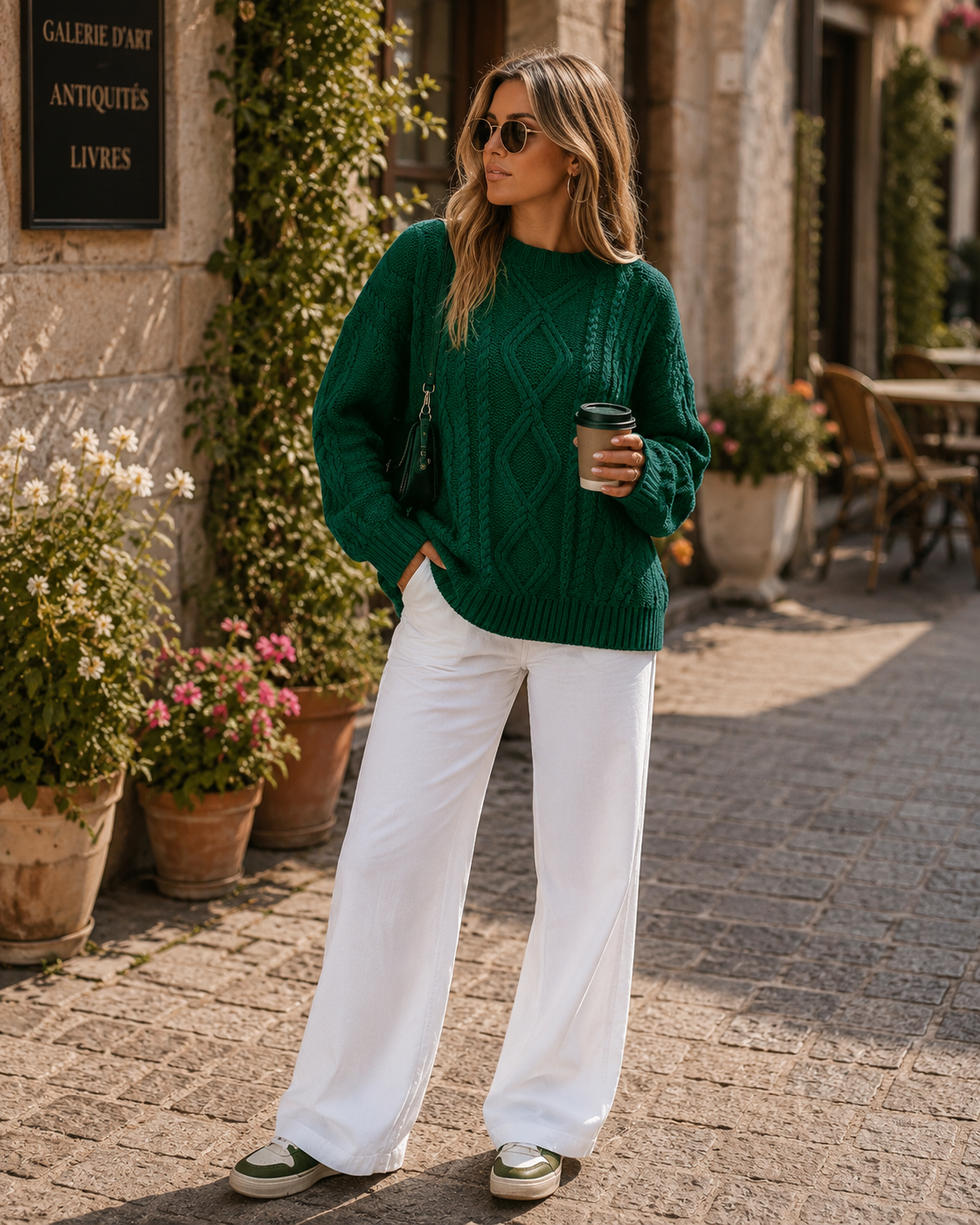 Wilder Women's Cable Knit Sweater – Loose Silhouette, Cotton-Blend Fabric & Crewneck