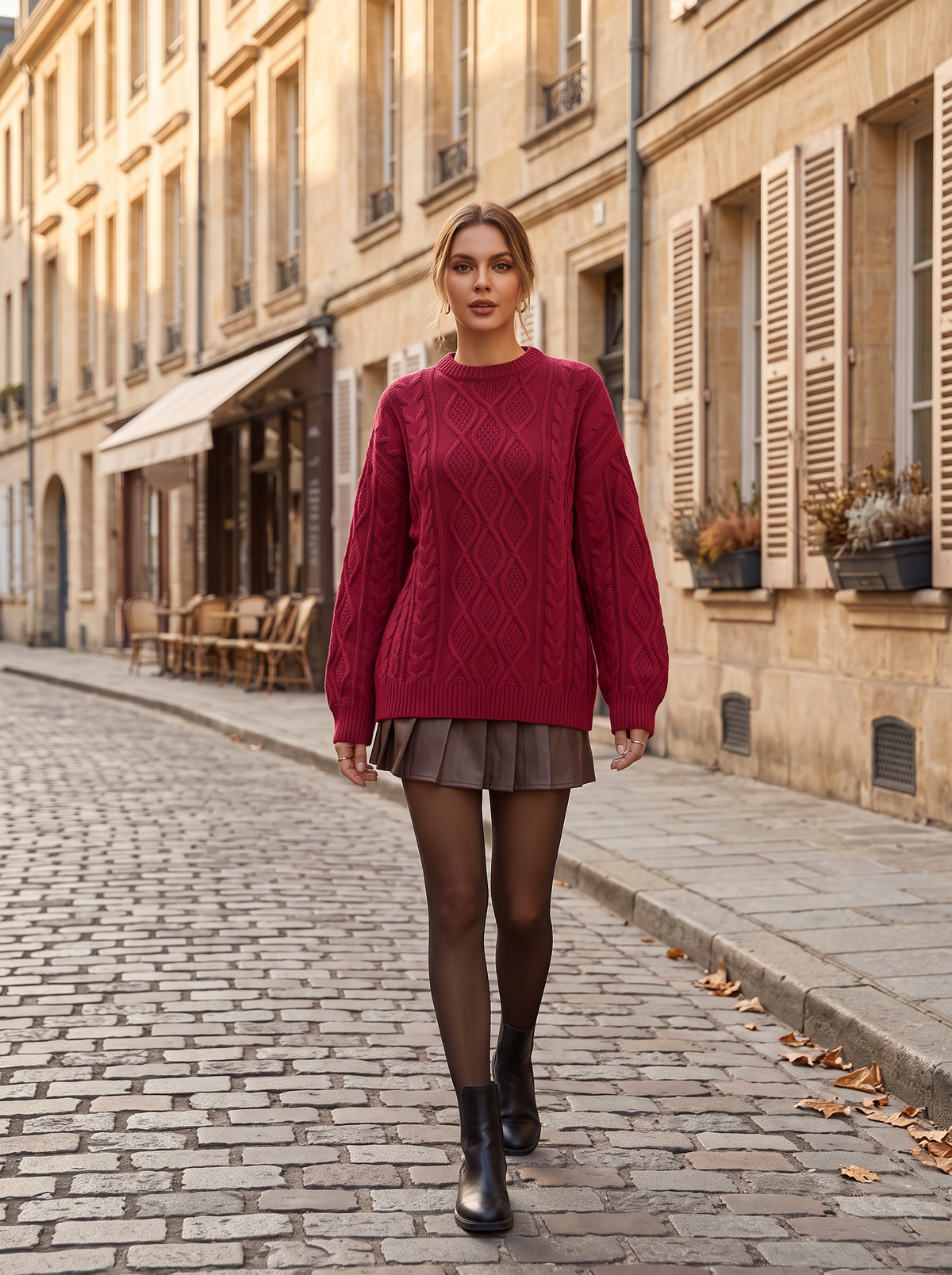 Osmund Women's Cable Knit Sweater – Roomy Fit, Diamond Pattern & Cotton-Blend Fabric