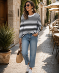 Havelock Women's Striped Long Sleeve Top – Round Neckline, Contrast Design & Plush Stretch