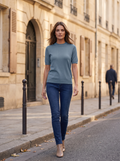 Delcine Women's Short-Sleeve Knit Sweater – Crewneck, Plush Knit & Pullover Design